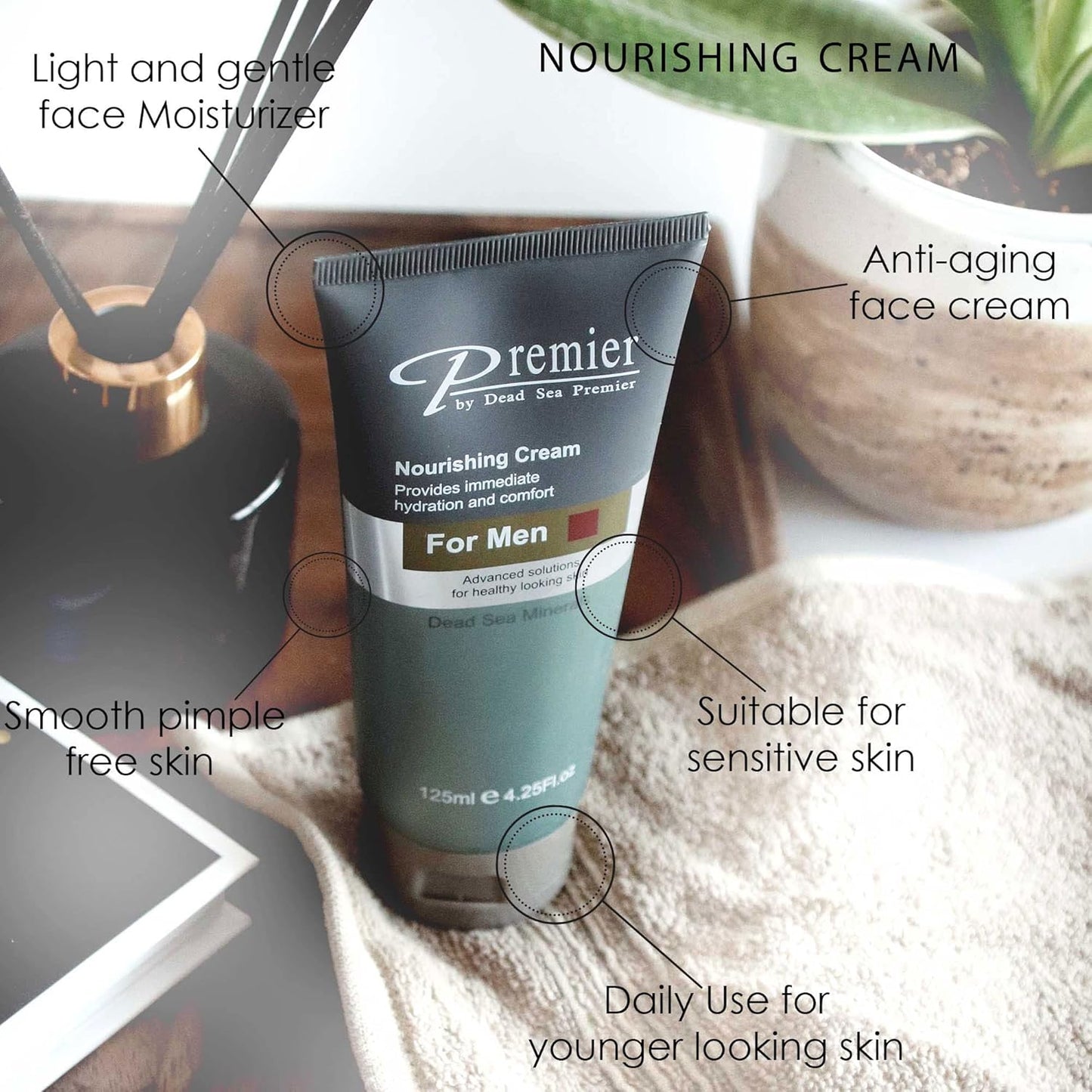 Premier Dead Sea Men's Skincare Gift Set, 3-Pack: Nourishing Cream, Shaving Cream, Facial Cleanser for Men, Sensitive Skin, Anti-Wrinkle, Daily Use