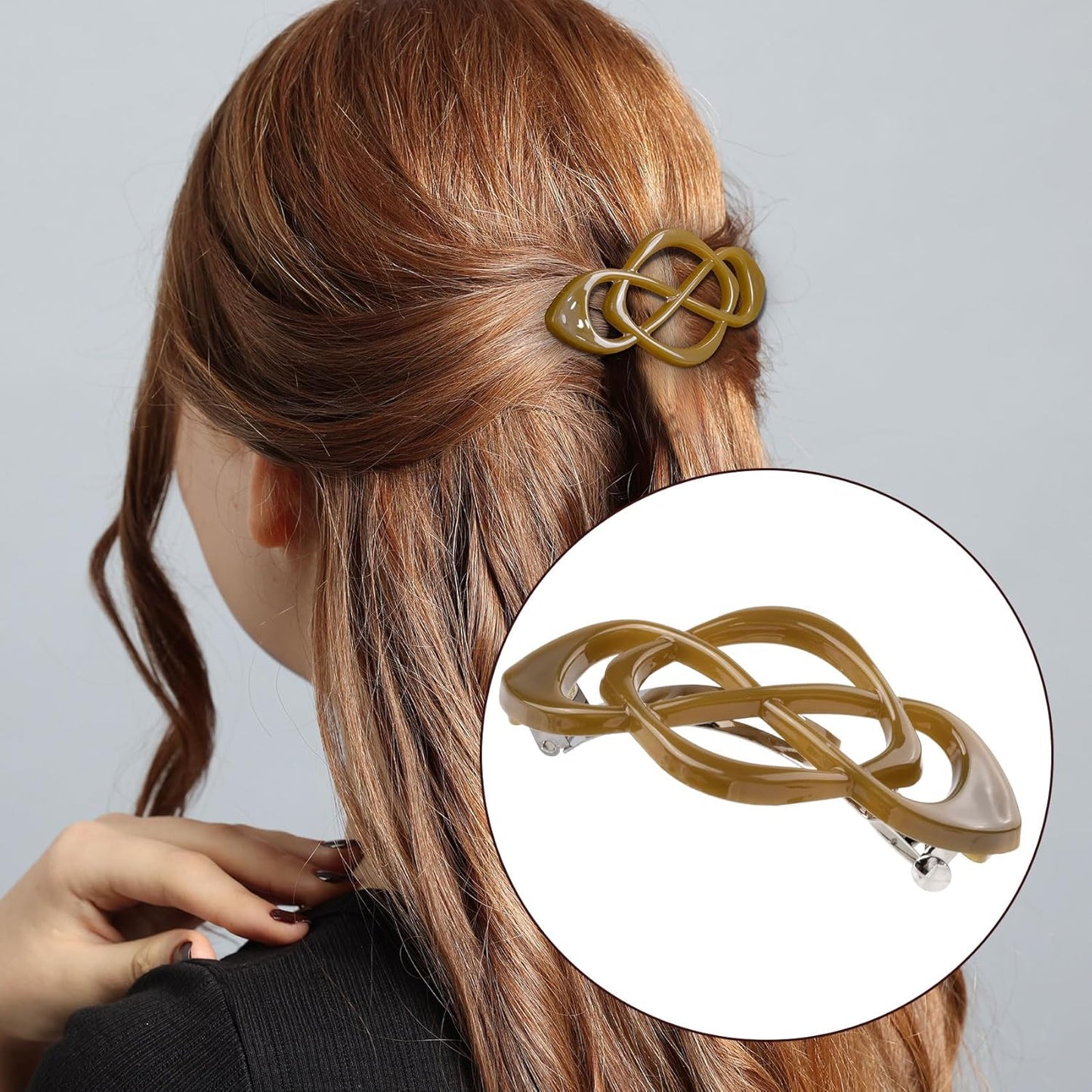 3 Pcs Vintage French Barrette Clips, Decorative Strong Hold Grip Barrette Hair Clip, No Slip Styling French Hair Accessories for Women (Coffee+Brown+Gray, Glossy)