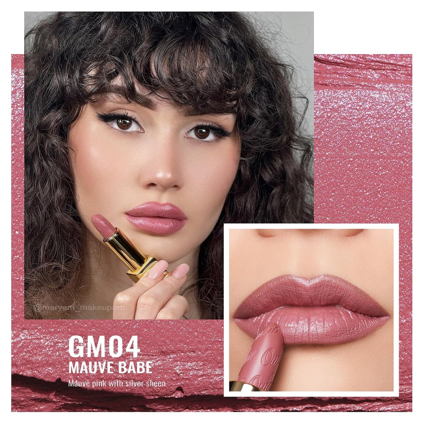 Oulac Matte Mauve Pink Lipstick with Glow Metallic Finish - Vegan Lipstick for Women, Creamy Texture, Hydrating Clean Beauty Formula, High-End Magnetic Hook Design, GM04 Mauve Babe