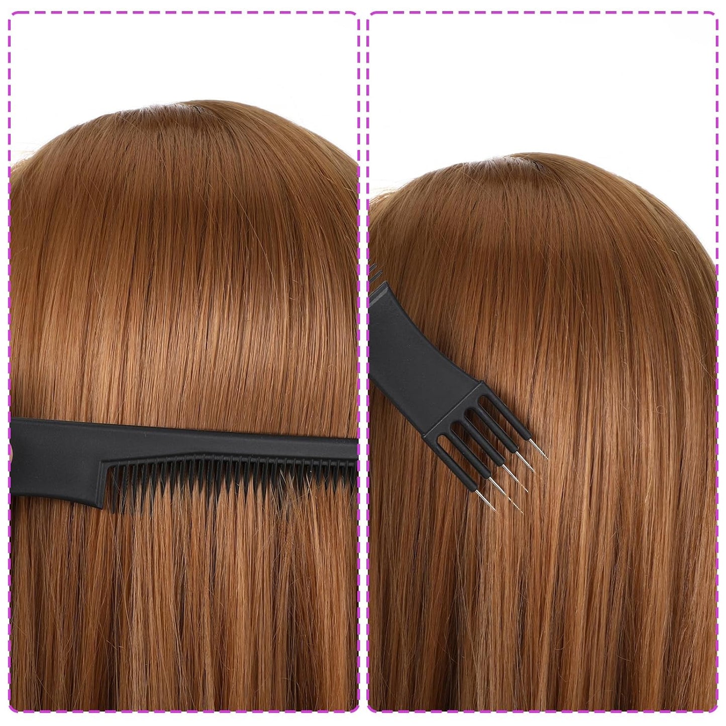 Double-Head Parting Teasing Comb, 6 Pcs Black Metal Prong Pick Combs Parting for Women Picking Comb for Hair Styling Salon Thick Thin Hair