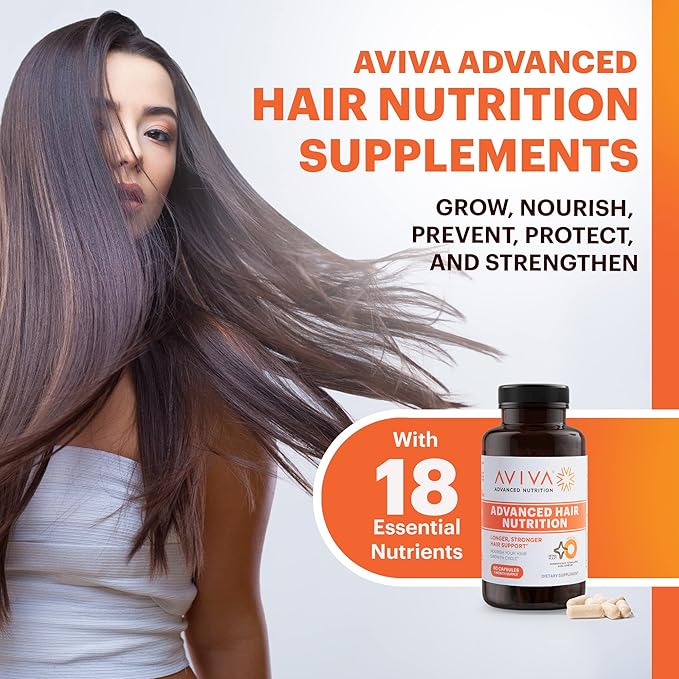 Aviva Advanced Hair Nutrition Hair Growth Vitamins – 120 Capsules Hair Vitamins Dietary Supplement for Thicker, Fuller Hair – Biotin 5000mcg with 18 Essential Oils and Nutrients