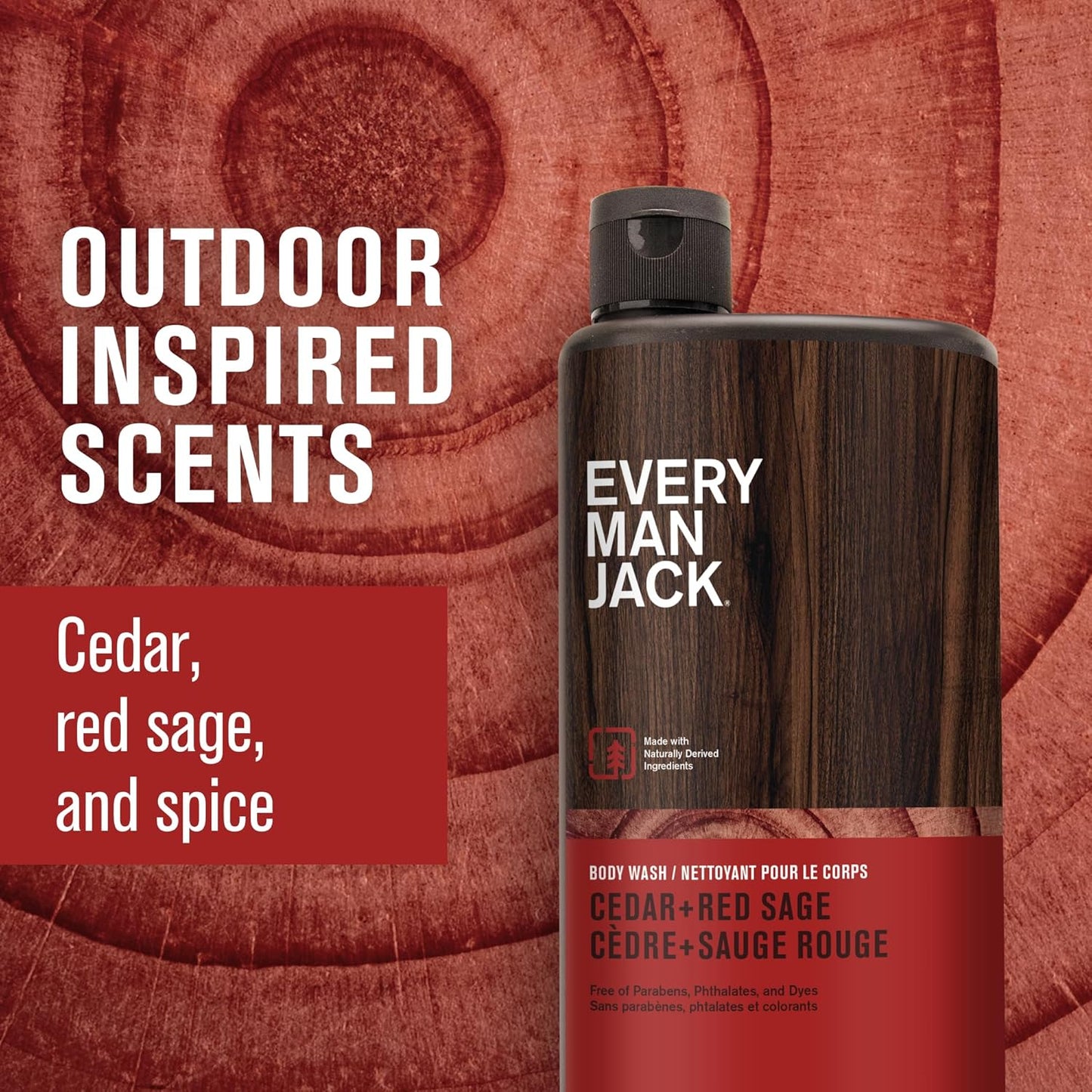 Every Man Jack Nourishing Cedar + Red Sage Mens Body Wash for All Skin Types - Naturally Derived Ingredients - Cleanse and Hydrate Skin with Coconut and Glycerin - 24oz 2 Bottles