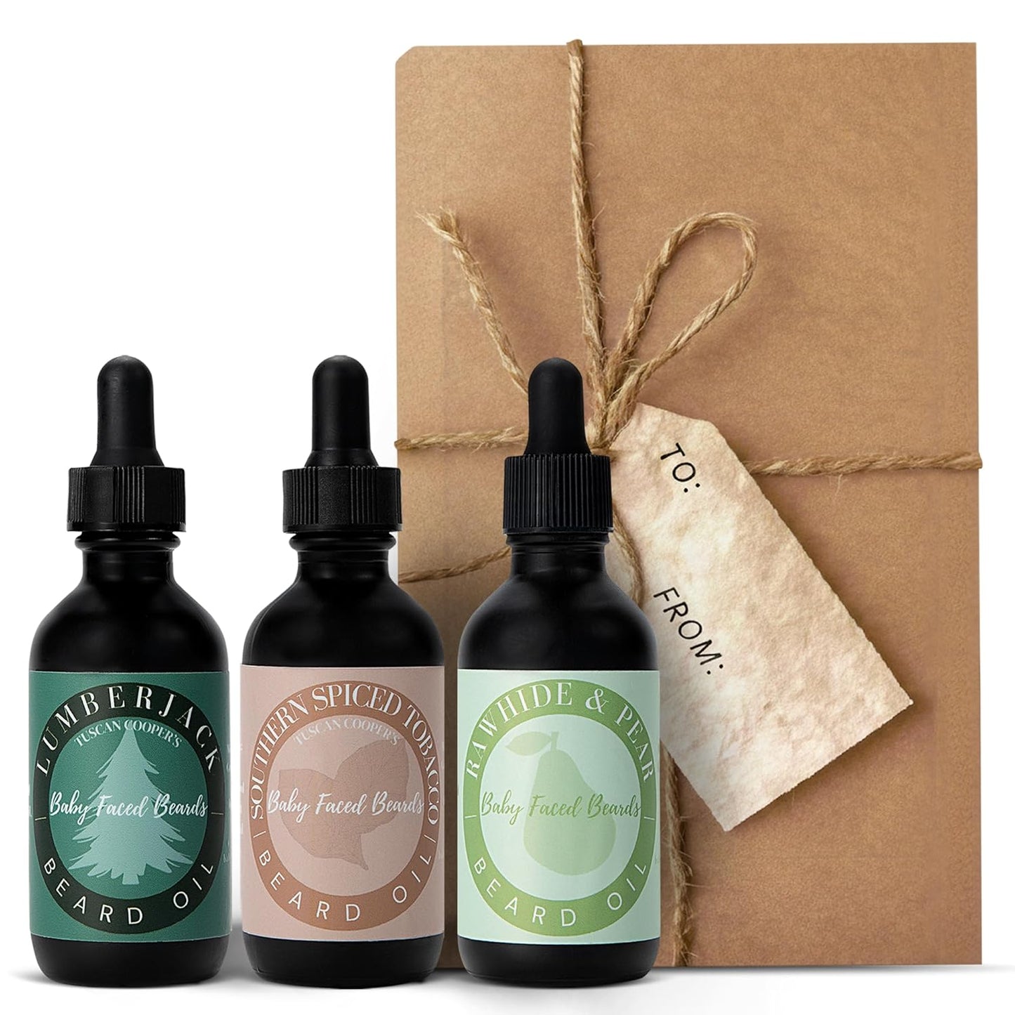 Tuscan Cooper's Baby Faced Beards Oil for Men - 3 Pack Bundle - Rawhide & Pear, Lumberjack, and Southern Spiced Tobacco Scents - Hydrating and Nourishing Beard Softener for All Hair Types