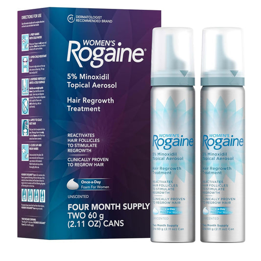 Rogaine for Women 5% Minoxidil Foam, Growth Treatment for Thinning & Hair Loss, Once-A-Day Unscented Topical Foam, Regrow Fuller Thicker Hair, Dermatologist Recommended, 4-Month Supply, 2 x 2.11 oz