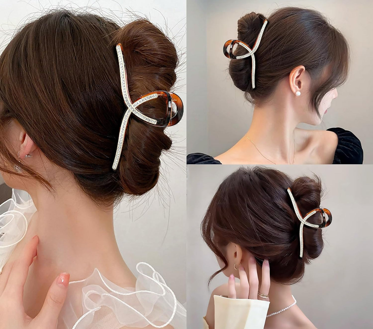 SINIDE Crystal Hair Claw Clips, Rhinestone Plastic Claw Clips Nonslip Acrylic Metal Jaw Clip for Thick Long Hair, Fashion Elegant Clamps Accessories for Women Strong Hold Barrette for Styling (2 Pack)