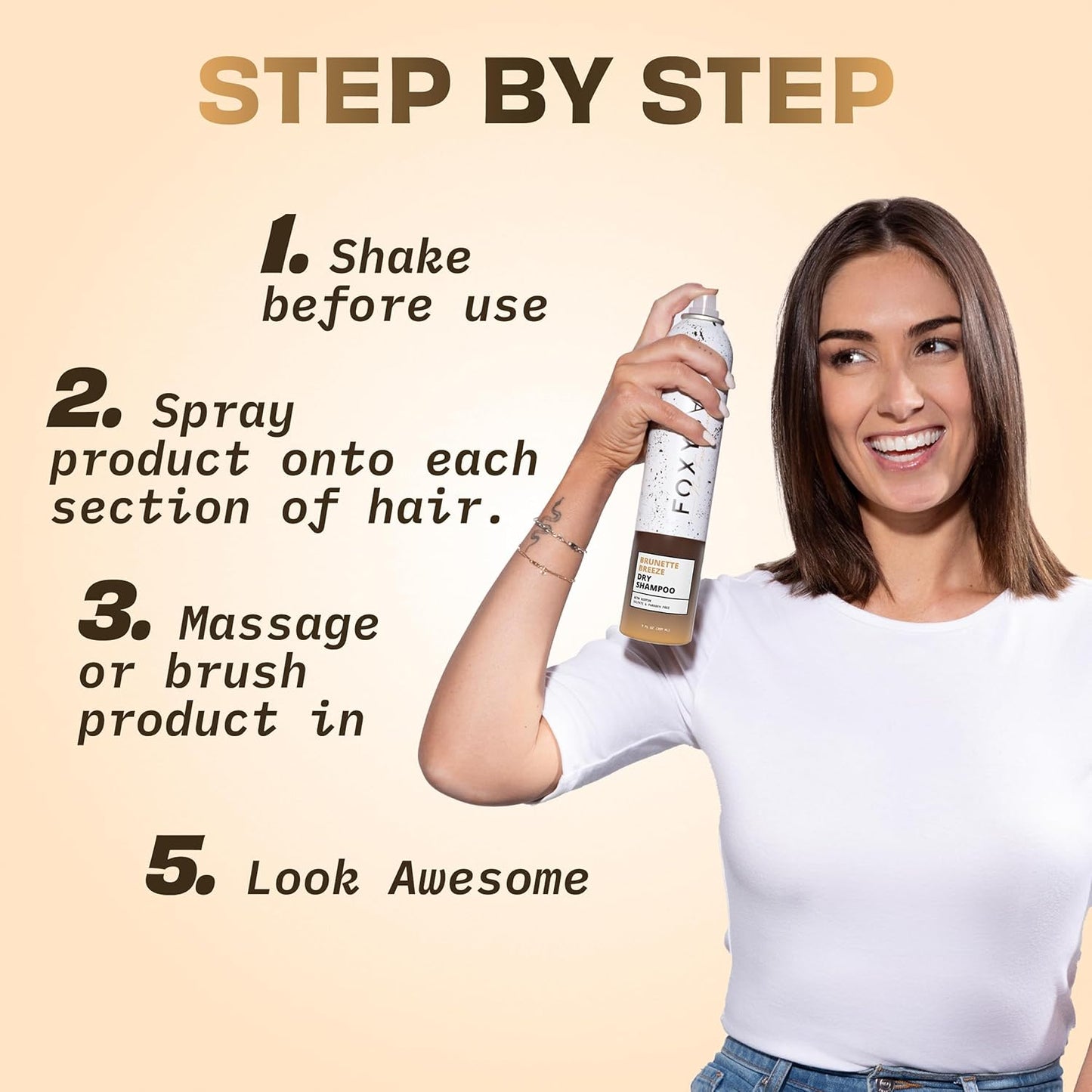 FoxyBae Dry Shampoo Spray – Biotin-Infused Volumizing Formula – Deodorizing, Sulfate-Free Option for Dark & Brunette Hair – Brunette Breeze – 7 fl oz