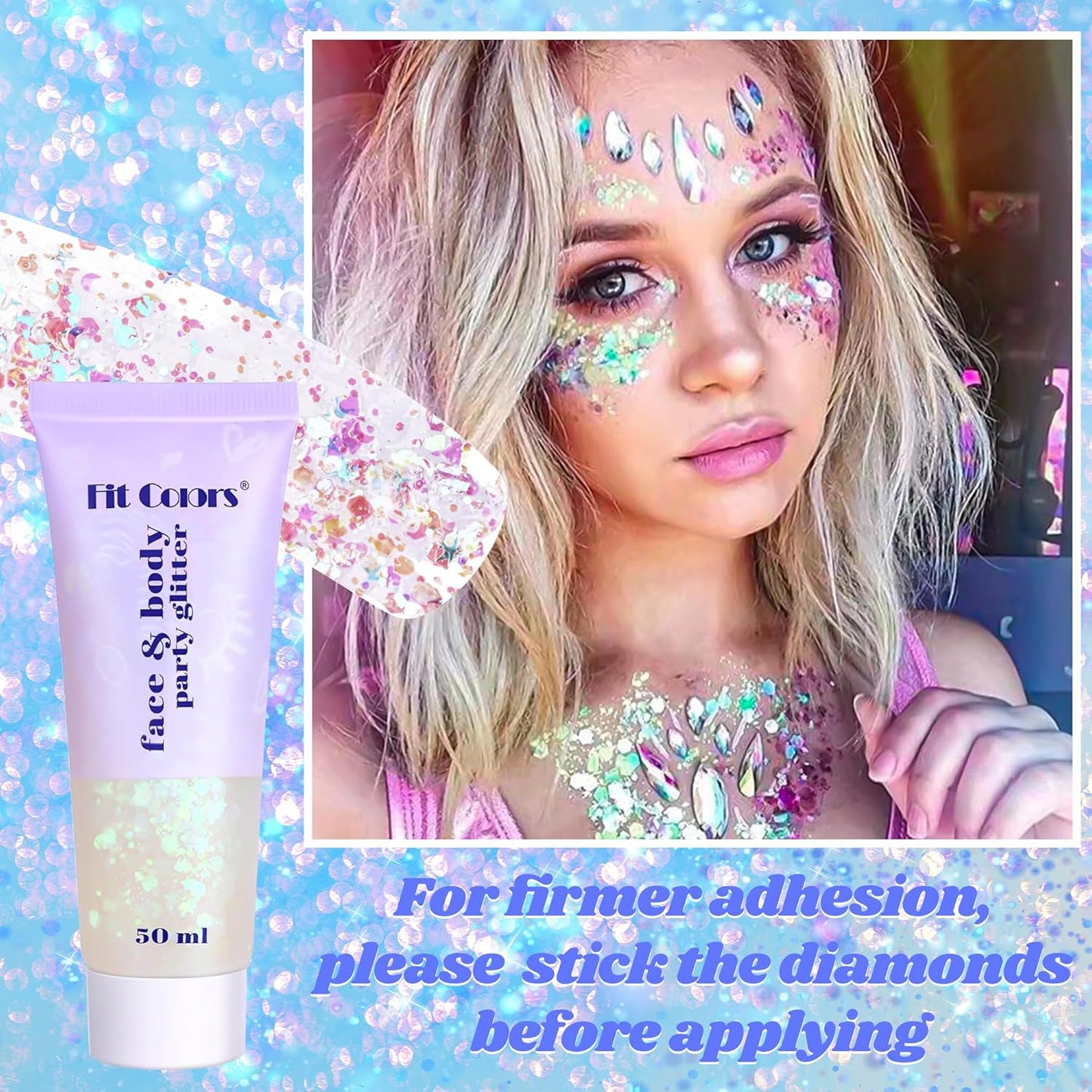 Body Glitter and Face Gems, Face Glitter and Hair Gems, Rhinestone Stickers for Makeup, Mardi Gras, Festival, Rave Accessories, Kids, Women, White