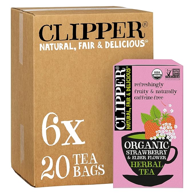 Clipper Tea Strawberry & Elderflower Herbal Tea – Caffeine Free, USDA Organic, Great Hot or Iced – Refreshingly Fruity, Natural, Fair & Delicious – 120 Tea Bags