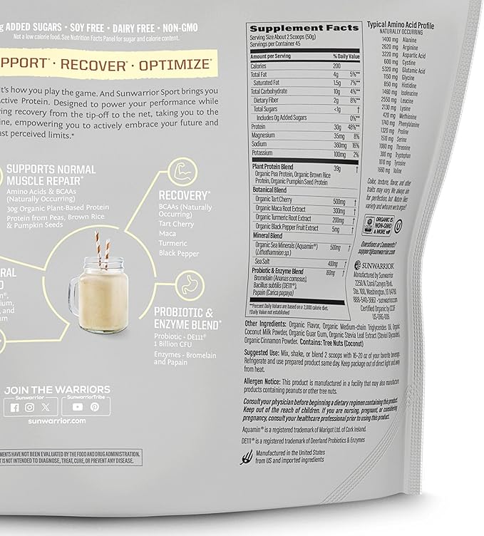 Sunwarrior Collagen Peptide Building Powder Plant-Based | Vanilla Flavored, 40 Servings & Vegan Protein Powder USDA Organic | Vanilla Flavored, 45 Servings