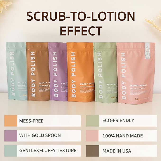 Body Polish, 8oz. - Lavender Luxury Scented Body Scrub Exfoliator for Women, Exfoliating Sugar Scrub To Lotion Moisturizer, Gentle Exfoliant for Dry and Sensitive Skin, Handmade in USA