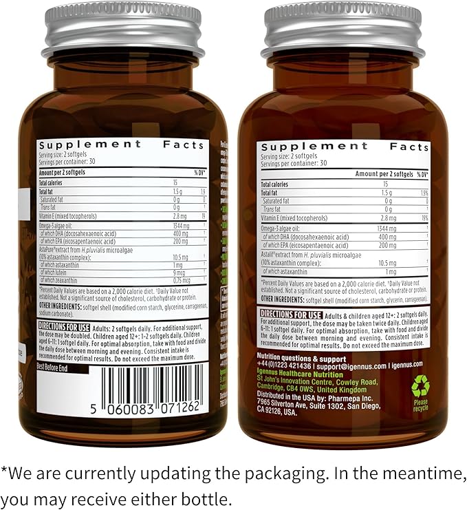 Vegan Vanilla Collagen Protein Powder & Vegan Omega-3 Bundle, Complete Collagen Boosting Formula & Sustainable Algae Oil 1340mg, by Igennus