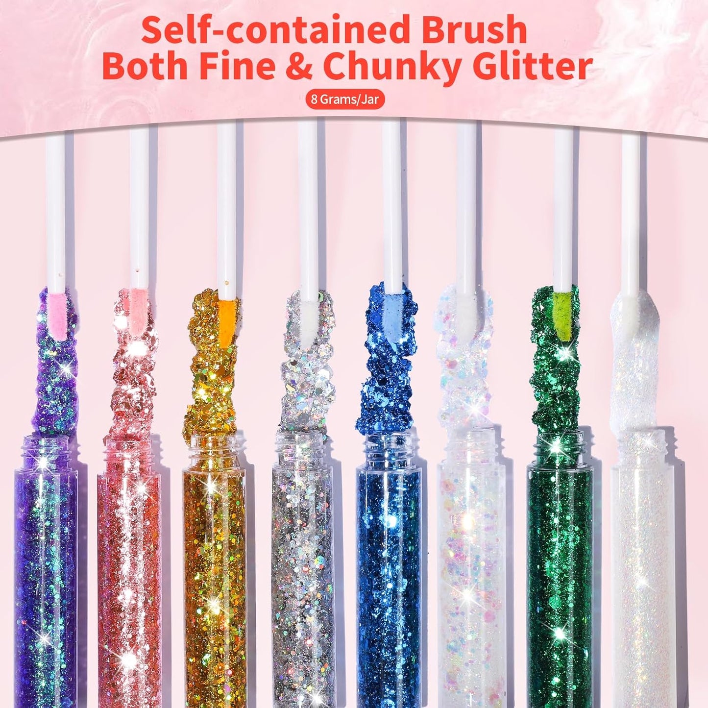 FANDAMEI Body Glitter Kit - 8 Colors 8 ml/Jar for Glitter Makeup, Face Hair Glitter for Kids&Women, Halloween Mermaid Rave, Hair Sparkles