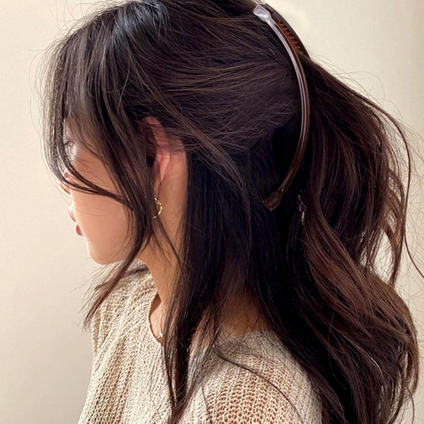 3pcs Banana Hair Clips for Women, Non-Slip Hair Claws with Double Combs, Vintage Hairpin Thick Long Curly Hair Styling Accessories for Daily, Party - Black, Brown (Smooth and Wavy Edge)