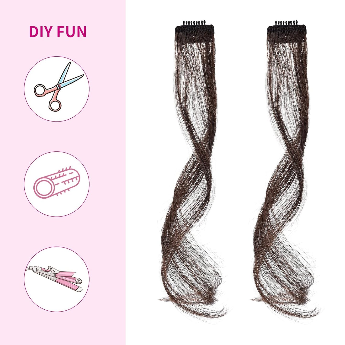 REECHO Long Side Air Bangs, Wavy Curly Clip in Bangs Front Side Bangs for Women Daily Use 2 PCS Set Long Temples-Light Brown