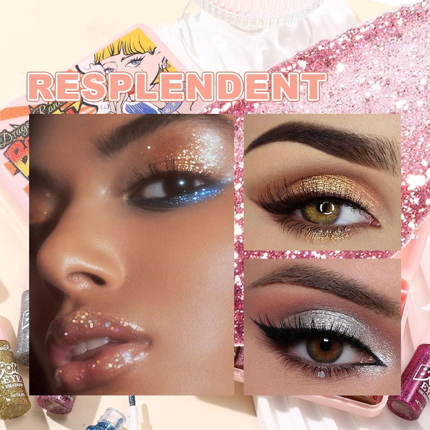 6 Pcs Liquid Glitter Eyeshadow Set Colorful Eyeliner with Long-Lasting and Waterproof Shinning Eye Shadow Gift for Women Eye Makeup (Boom Bomb)