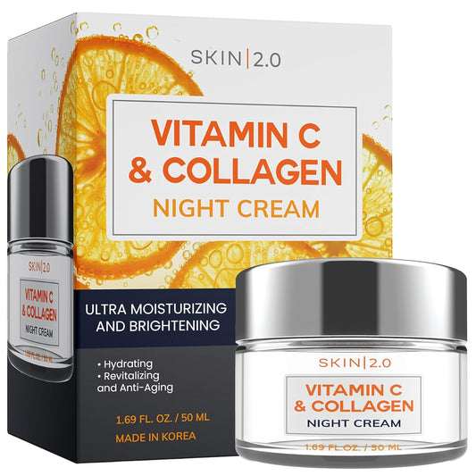 Vitamin C & Collagen Face Moisturizer – Hydrating Anti Aging Night Cream For Uneven & Dry Skin, Firms & Smooths Fine Lines – Dermatologist Tested, Korean Skin Care, Clean Beauty – 1.69 Fl Oz