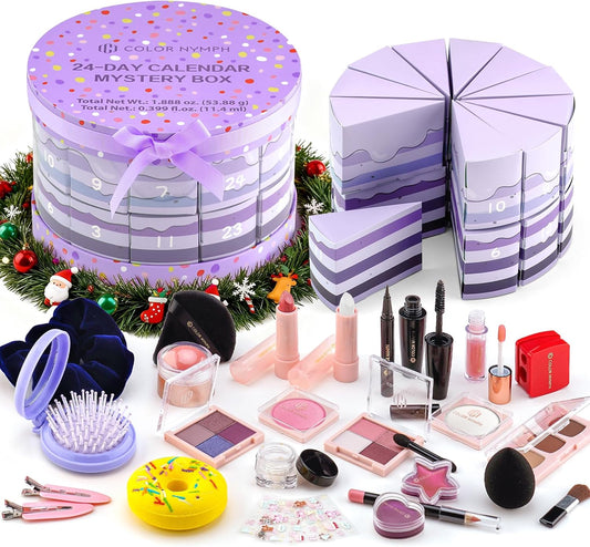 Color Nymph Makeup Advent Calendar 2025, 24 Days Advent Calendar Mystery Box for Christmas, Makeup Gift Sets - Xmas Beauty Countdown Calendar Cosmetics Kit for Women Girls Teens Daughters #Purple