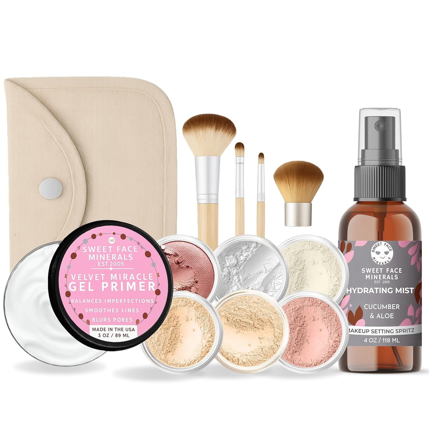 FLAWLESS COMPLEXION KIT (FAIR 1) Full Size Mineral Makeup Set Matte Foundation Bare Face Sheer Powder Cover