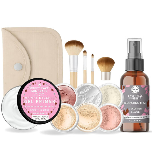 FLAWLESS COMPLEXION KIT (FAIR 1) Full Size Mineral Makeup Set Matte Foundation Bare Face Sheer Powder Cover