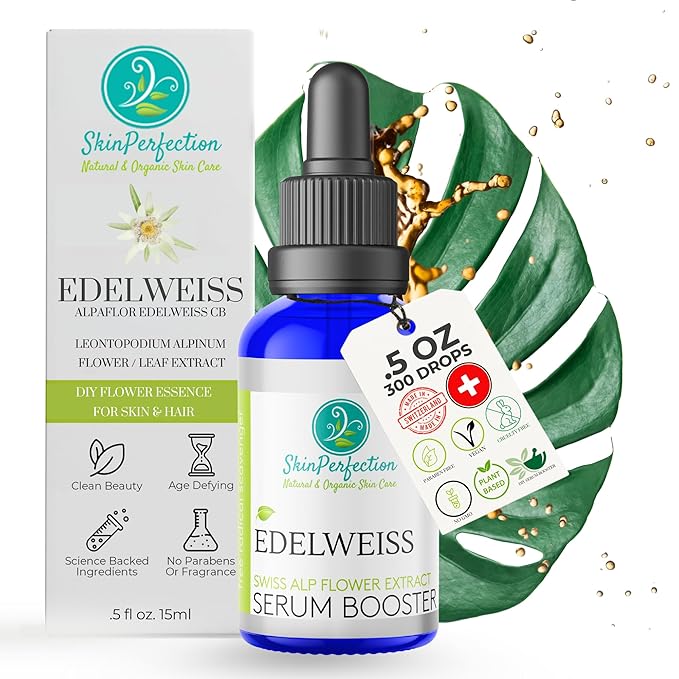 Skin Perfection Edelweiss Natural Derived Plant Antioxidant Extract Potent Anti-Aging Vitamin C Hydration Younger-Looking Skin Easy Add Dropper Make Your Own Skincare Hair Lotion Supplies