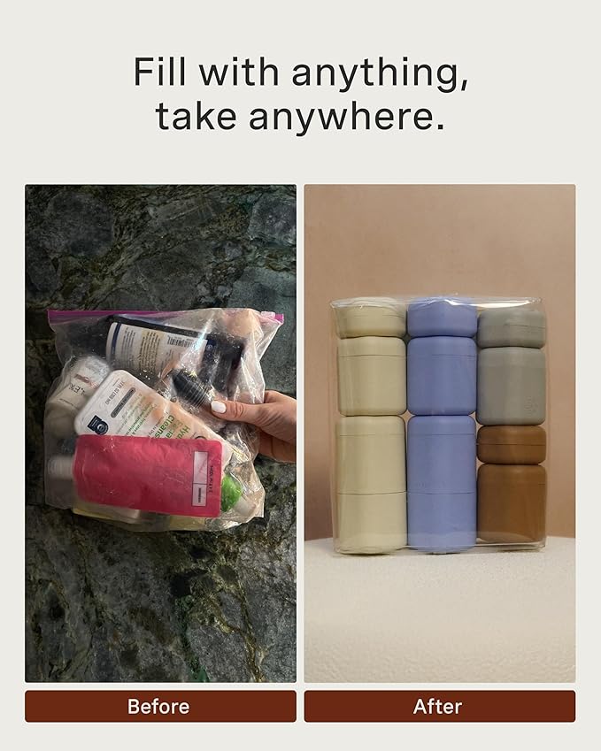 Cadence Travel Containers - Basic Skincare Set - Magnetic Travel Capsules - Facial Cleanser, Moisturizer, Sunscreen - 3 Small Capsules (0.56oz) with Cleanser, Moisturizer & Sun-Icon Label - Evergreen