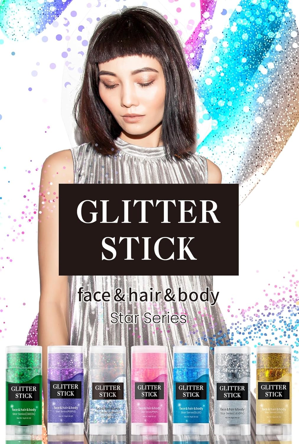 Face and Body Glitter Stick, Singer Concert Music Rave Face Body Sequins Glitter Stick for Women Face/Body/Hair/Eyes/Lip Glitter Makeup. (Pink)