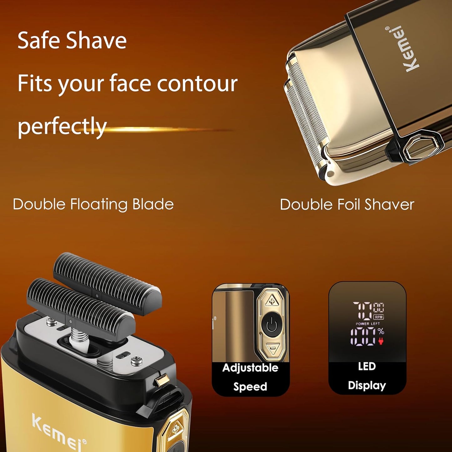 KEMEI Foil Shavers,Bald Head Shaver,Electric Razor for Men,with Hair Trimmer Barber Trimmers Waterproof Cordless