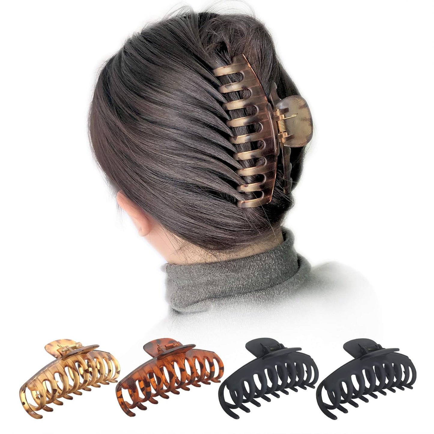 OWIIZI Large Hair Claw Clips for Women 4.3" Matte Leopard Jumbo Hair Clips Non-Slip Ponytail Barrette Strong Hold Claw Clips for Girls Long Thick Hair (4Packs)