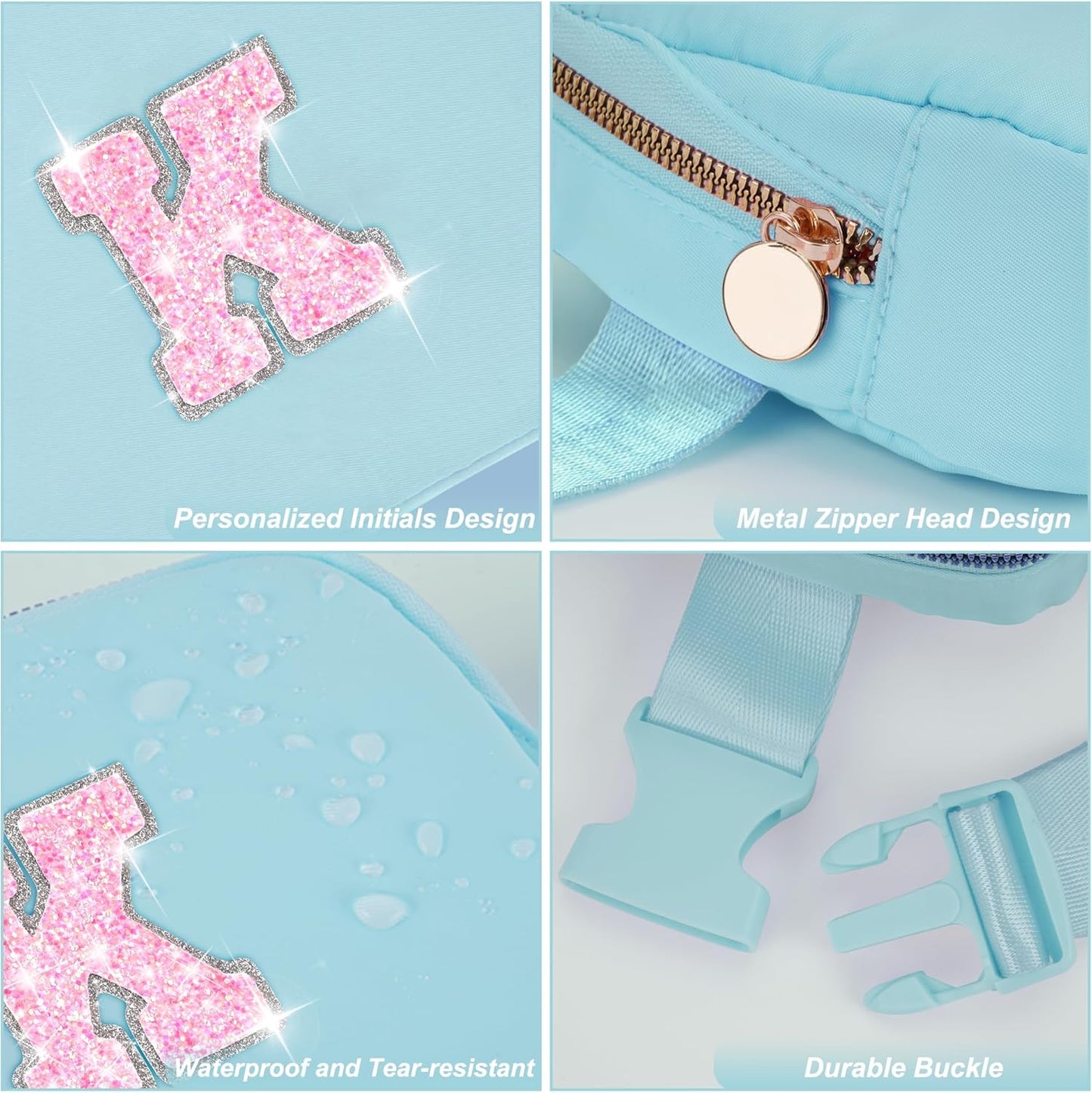 Fanny Pack Belt Bag Crossbody Bags with Initials Letter Patch Trendy Stuff for Teens Cute Stuff Birthday Gifts for Teenager Girls | K,Blue Bag