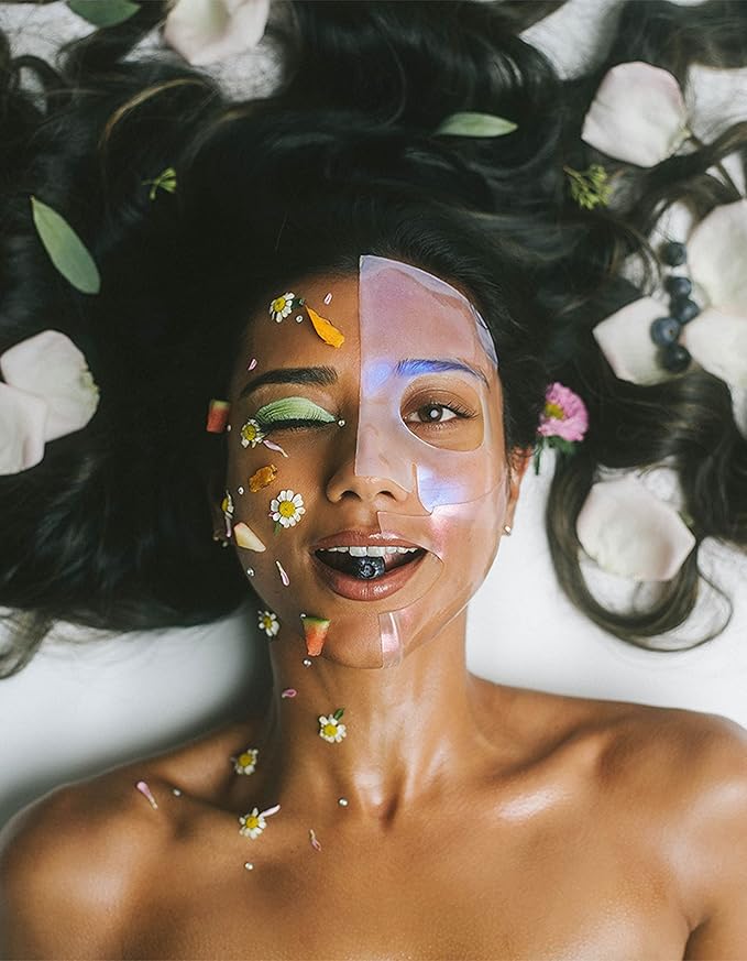 KINDIA AURA DRIP Clean Korean Skincare 5x Face Mask - Biodegradable - Illuminating & Hydrating for Dewy, Plump, Glowy & Radiant Skin Aloe Vera, Rosewater, Neem Extract - Beauty Mask for all skin types