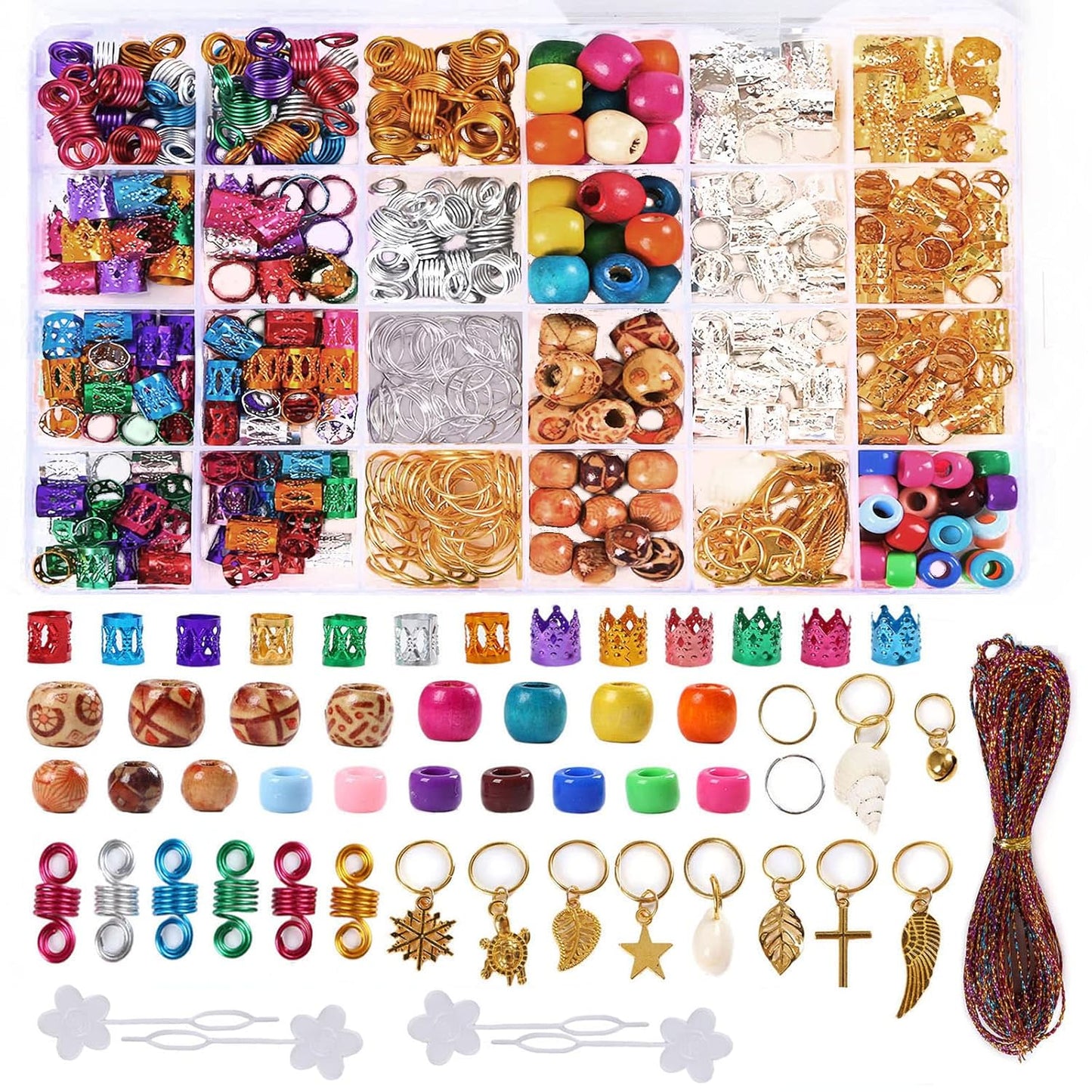 Leeven 417PCS Dreadlock Accessories Hair Braid Accessories with Braid Rings Hair Hoops Hair Clips Dreadlock Beads Colorful Cord Hair Rings