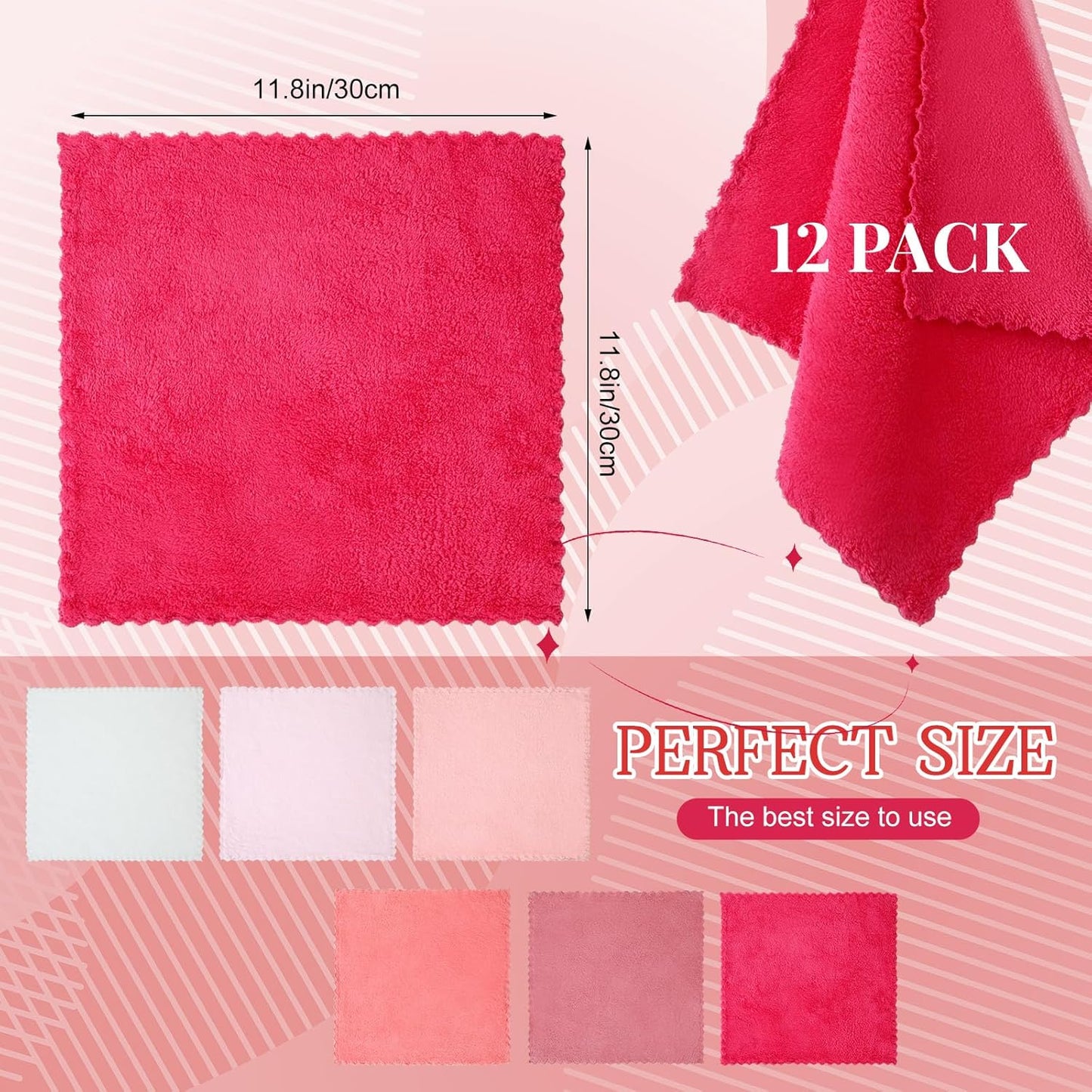 Syhood 12 Pieces Face Wash Cloth 12 x 12 in Makeup Remover Cloths Towel Coral Velvet Facial Microfiber Soft Fast Drying Facial Cleansing Towel for Face(Pink Colors)