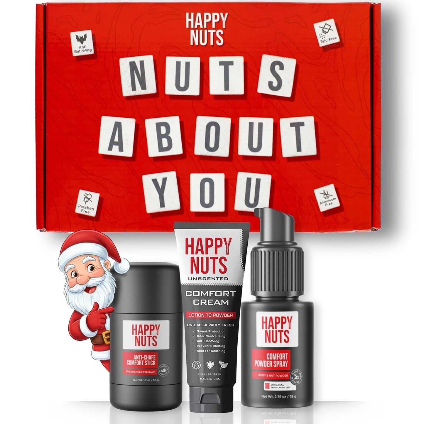 HAPPY NUTS - Nuts About You Anti Chafing Deodorant Essentials Bundle Kit - Gift Set for Men to Stay Fresh All Year Long