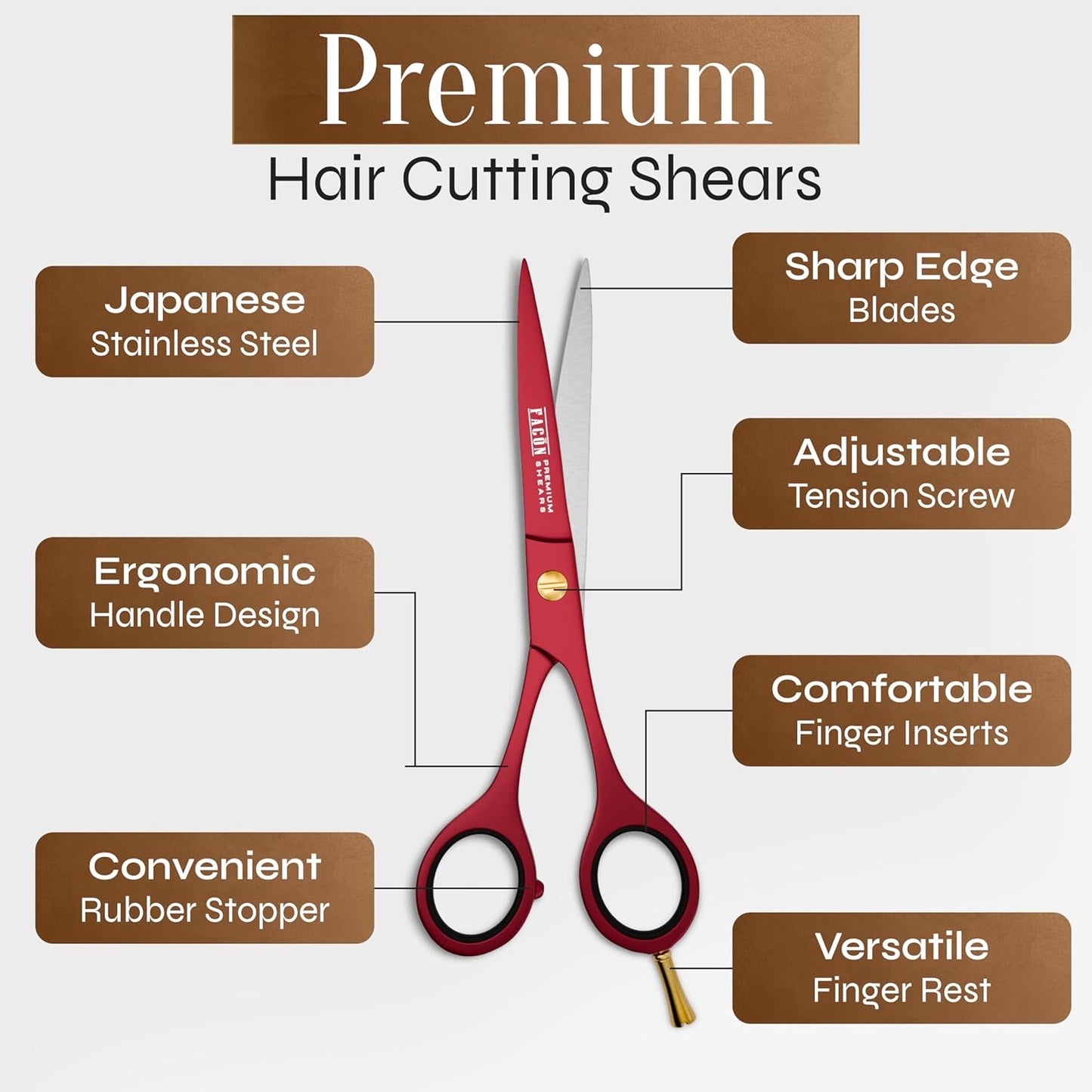 Facón Hair Cutting Scissors - Professional Hair Scissors 6.5 Inch Razor Edge Barber Shears Salon Hair Cutting Shears - Japanese Stainless Steel - Precision Cutting Premium Shears for Men, Women & Kids