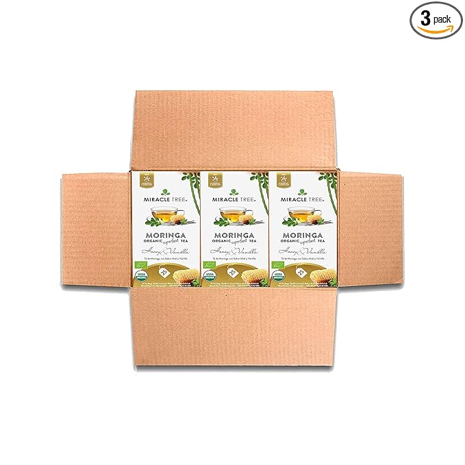 Miracle Tree - 3 Count of Organic Moringa Superfood Tea, 25 Individually Sealed Tea Bags, Honey & Vanilla (Keto, Detox, Energy/Immunity Booster, Vegan, Gluten-Free, Organic, Non-GMO, Caffeine-Free)