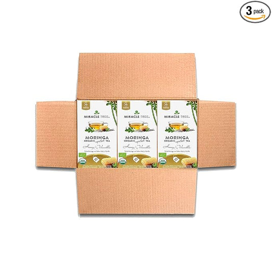 Miracle Tree - 3 Count of Organic Moringa Superfood Tea, 25 Individually Sealed Tea Bags, Honey & Vanilla (Keto, Detox, Energy/Immunity Booster, Vegan, Gluten-Free, Organic, Non-GMO, Caffeine-Free)
