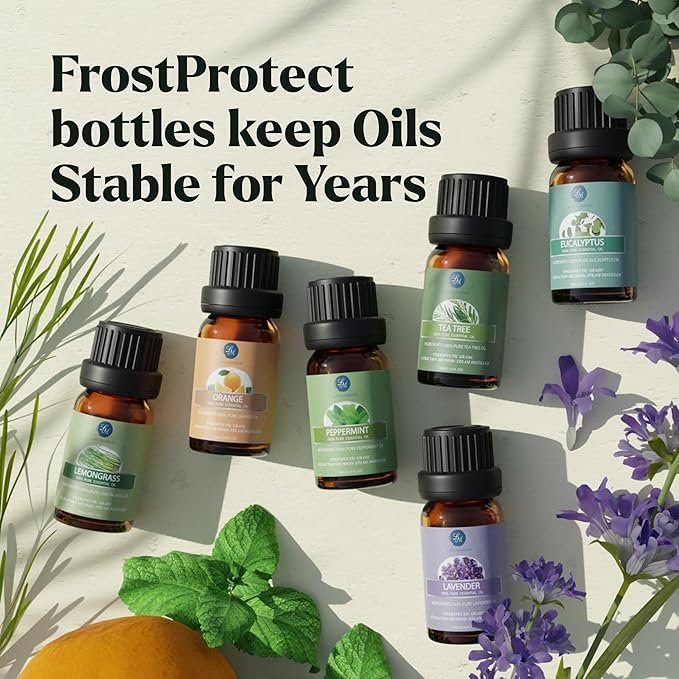 Essential Oils Set - 10pc Aromatherapy Oil in Portable Bag - Diffusers, Humidifiers, Yoga, DIY Cleaning Products, Candle Making, Soaps - Peppermint, Tea Tree, Lavender, Eucalyptus, Lemongrass (10mL)