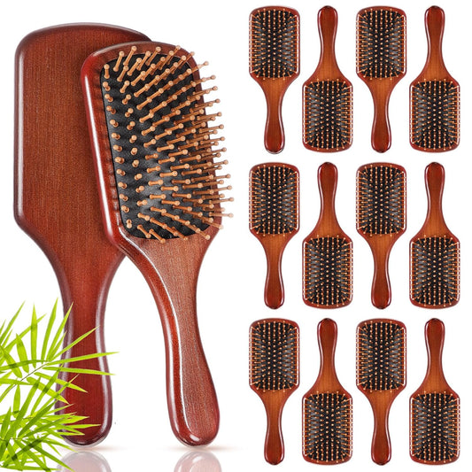 Tessco for you 12 Pcs Christmas Bamboo Hair Brushes Thanksgiving Bulk Wooden Paddle Brush Scalp Massage Bristle Anti Static Engraving DIY Gift for Women Wedding(9.65'' X 3.35'',Deep Brown-black)
