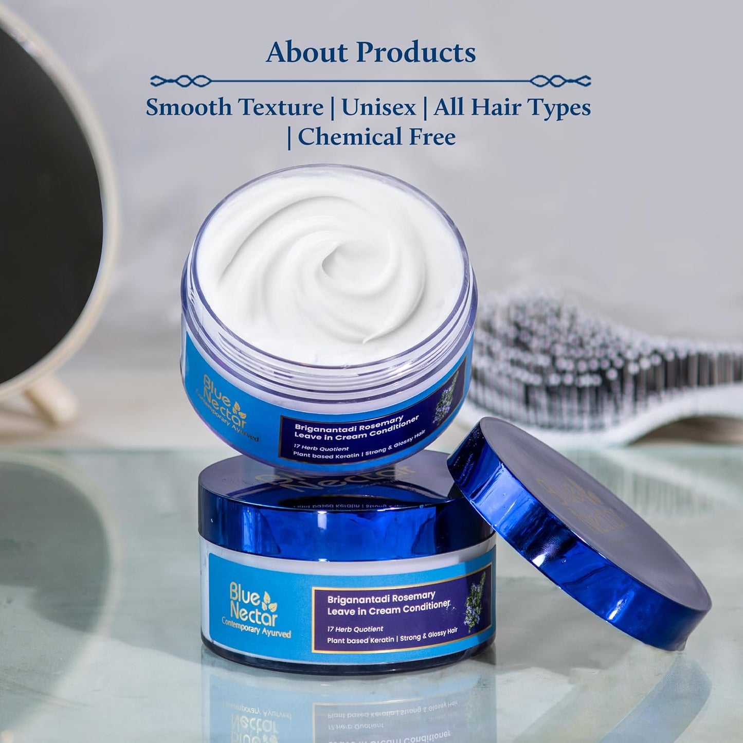 Blue Nectar Rosemary Leave in Conditioner for Wavy, Curly & Dry Hair | Hair Growth With Natural Keratin for Women & Men | Paraben Sulfate Free | (16 Herbs, 7Oz)