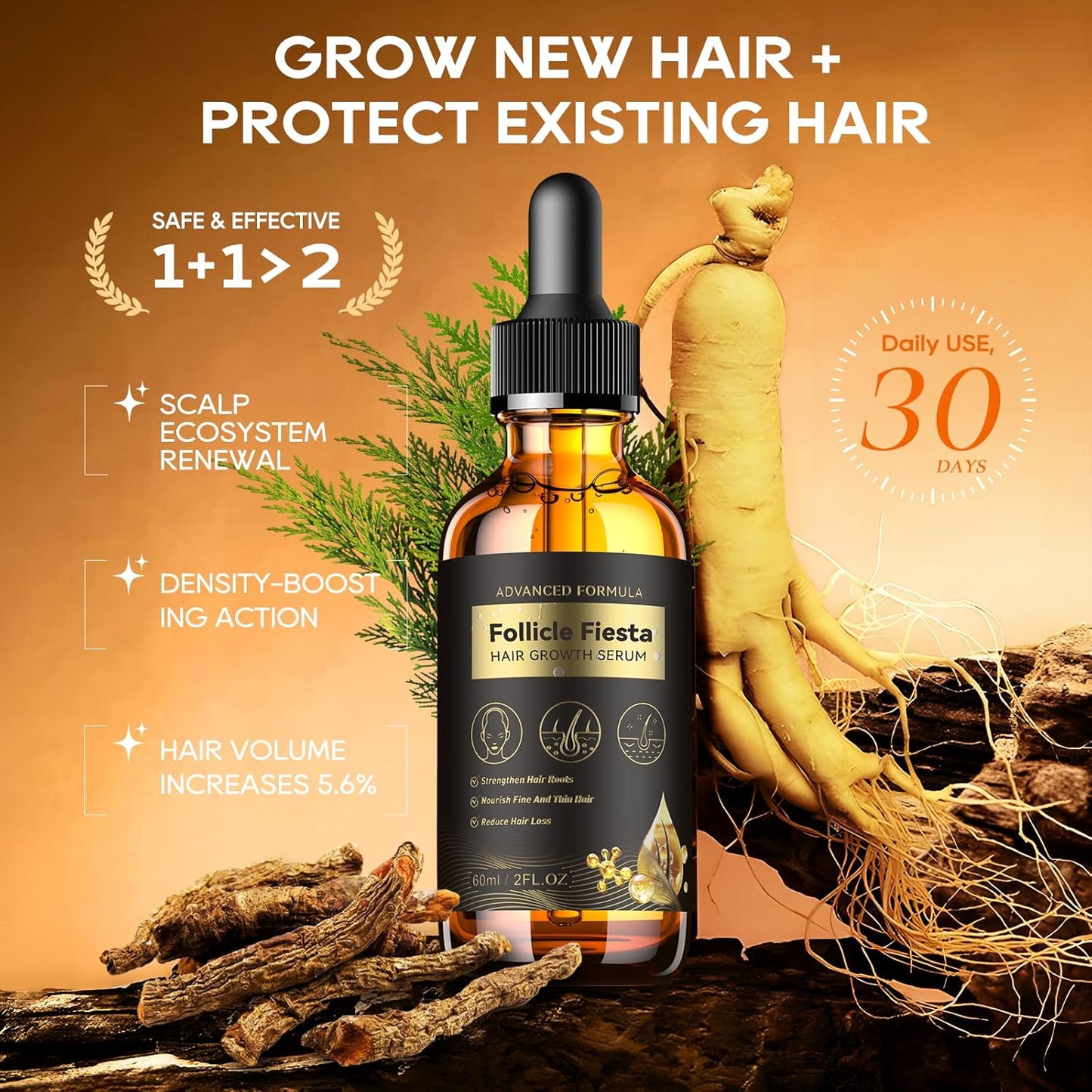 Women‘s Hair Growth Serum Oil, 100% Natural Herbal Extracts, Root Revive Visibly Thickening Fuller Hair, Follicle Stimulator Scalp Serum for Hair Loss/Shedding,Thin, Dry & Damaged Treatment