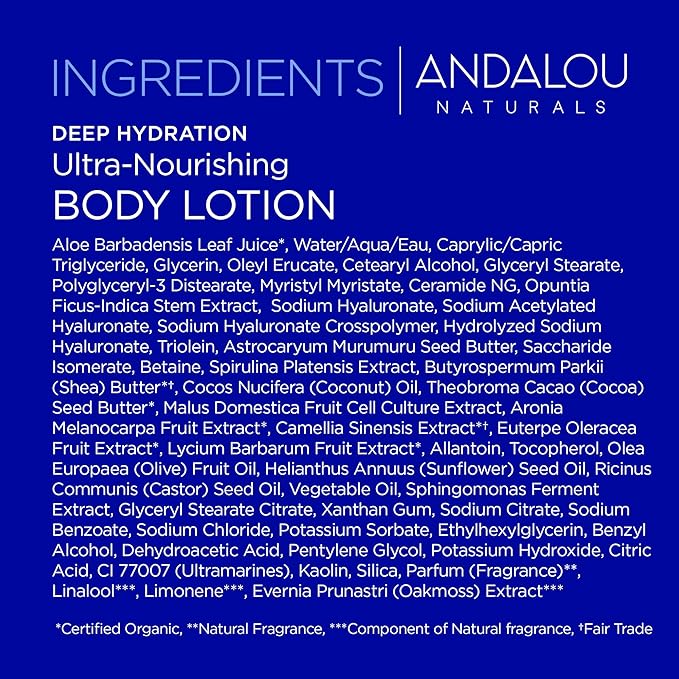 Andalou Naturals Body Lotion, Deep Hydration Lotion for Dry Skin, Ultra-Nourishing Skin Care with Hyaluronic Acid & Ceramides, Body Cream for Softer, More Supple & Glowing Skin, 8 fl oz