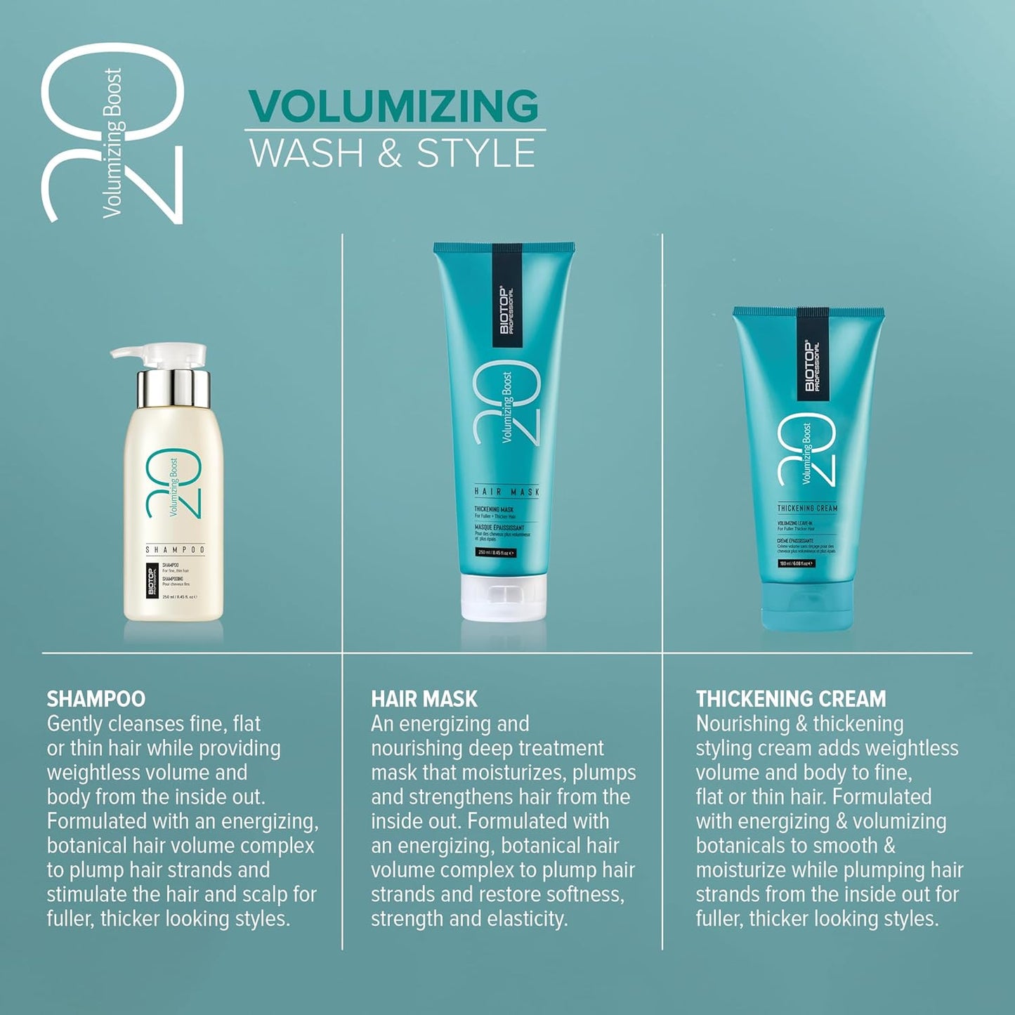 Biotop Professional 20 Volumizing Hair Mask - Nourishing Hair Treatment for Lasting Volume, Body & Weightless Moisture - Provides Long-Lasting Humidity & Hair Color Protection (8.45 Fl Oz)