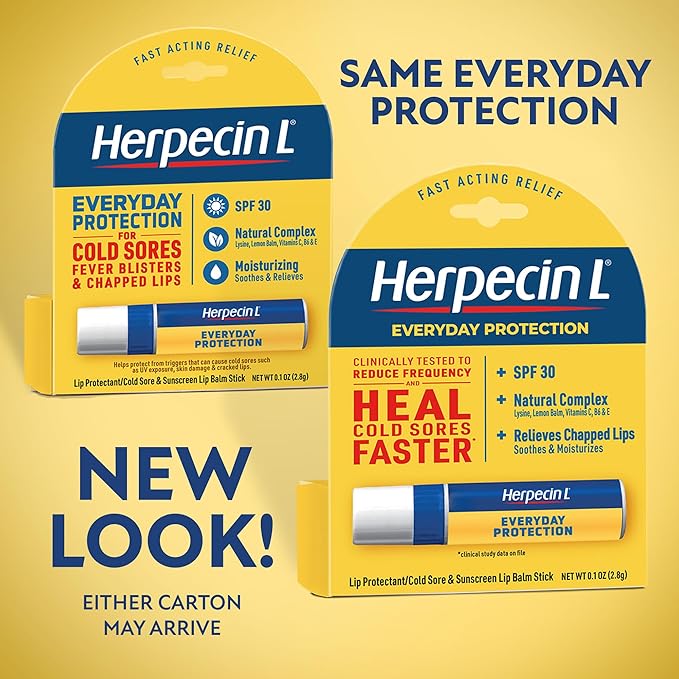Herpecin L Lip Balm Stick; Cold Sore Sun & Fever Blisters and Chapped Lips Relief Lip Balm with SPF30, Lemon Balm, and Lysine, 0.1oz