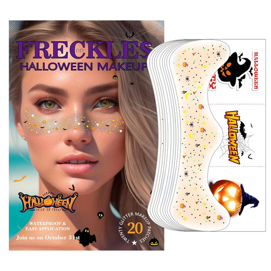 8 Pcs Halloween Face Gems Glitter Freckles Tattoos - Waterproof Face Jewels with Pumpkin Ghost Designs - Sparkling Face Makeup Stickers for Women, Kids, Party & Rave Supplies