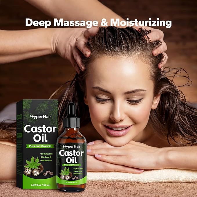 Organic Castor Oil,Cold Pressed Unrefined For Hair, Eyelashes, Eyebrow Growth, Essential Oil, Massage Oil, Hair Nourishing Oil, Deep Massage & Moisturizing For Body
