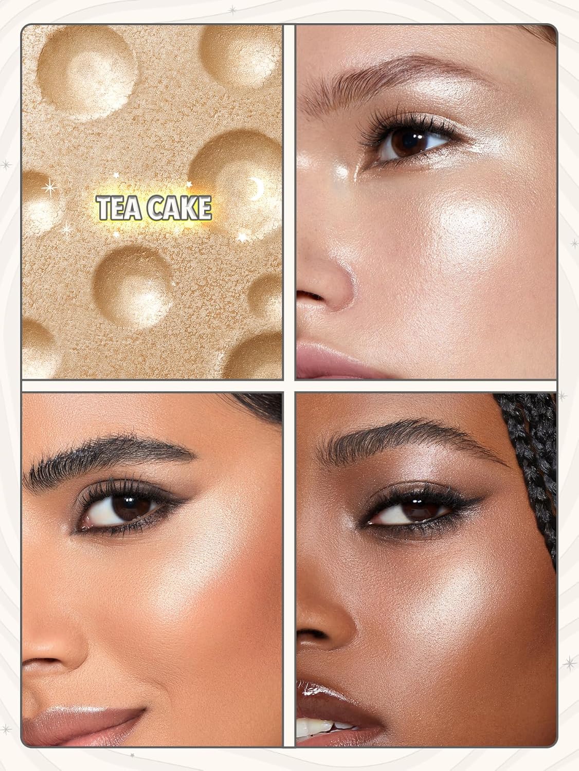 SHEGLAM Lunar Glow Highlighter Face Highlighter Multichrome Glitter Shimmer Highlighter Makeup Eye Face Body Highlighter Illuminator, Silky Creamy Eyeshadow-Tea Cake