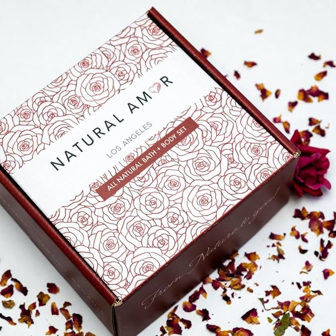 Natural Amor Relaxing Rose Spa Gifts for Women,Luxurious Bath Gift for her, 6pc Bath & Body Gift