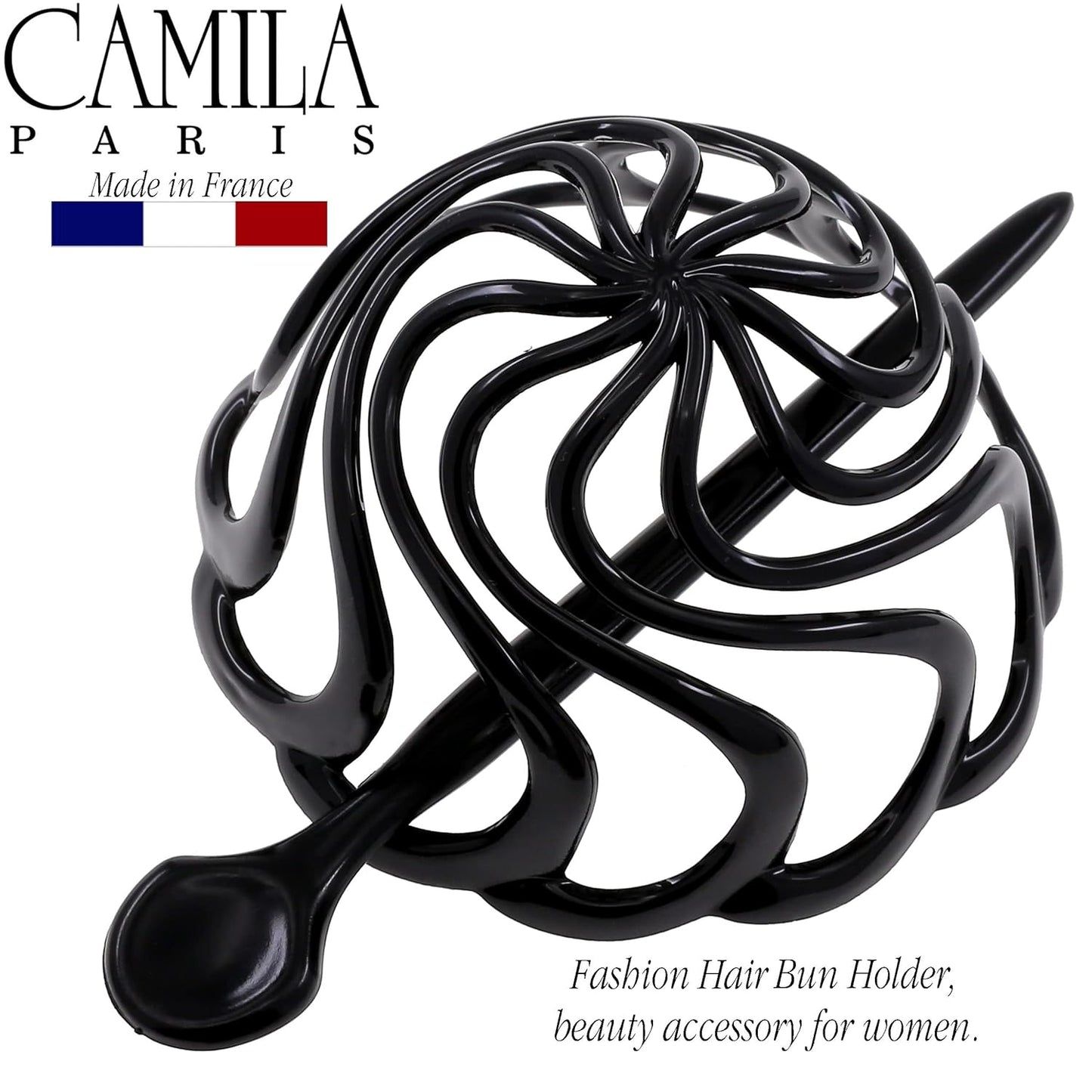Camila Paris CP2867 French Hair Bun Clip Maker Cover Cap Holder, Black, Round Dome Bun Hair Clip for Women Hair Updo, Styling Hair Bun Accessories for Women, No Slip and Durable, Made in France