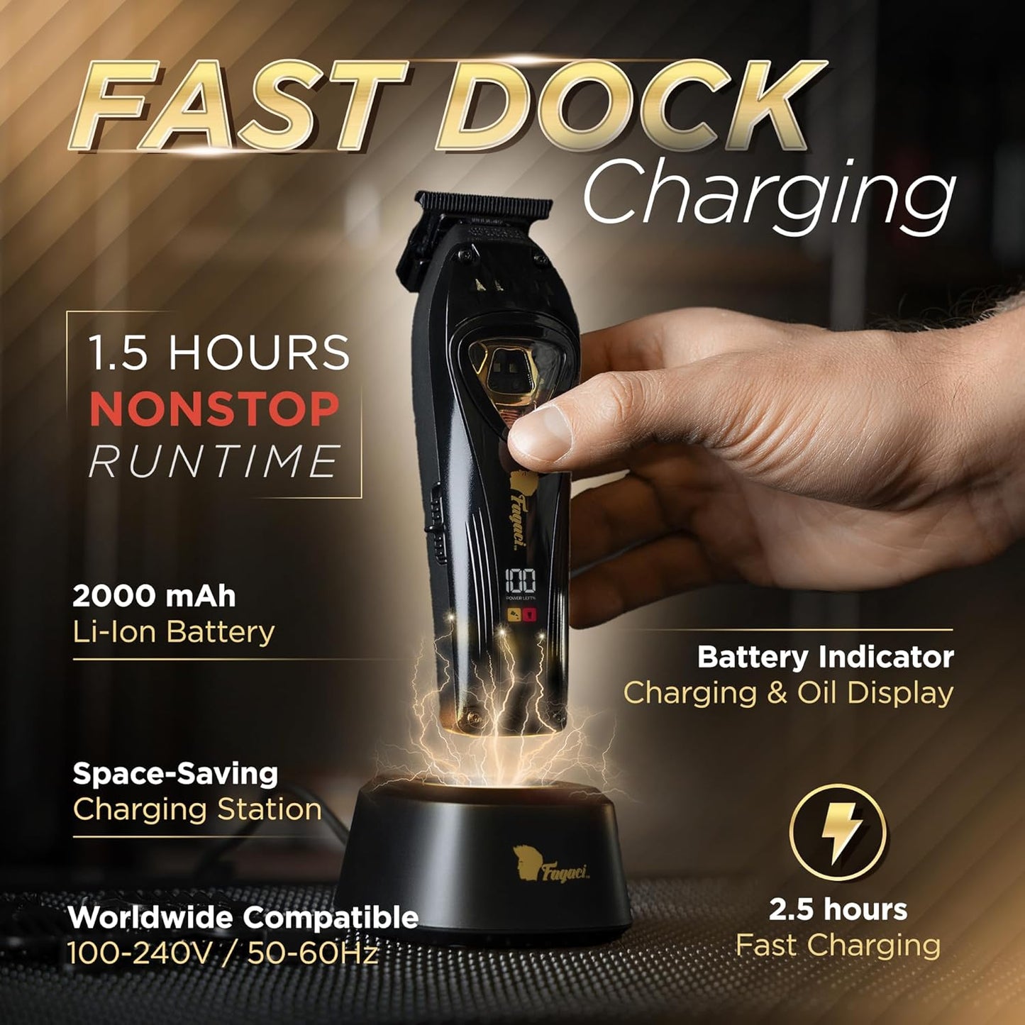 Fagaci Professional Zero Gapped Trimmer for Men, High Torque Vector Motor Cordless Beard Trimmer for Men, T Liners Professional Trimmers for Barbers with DLC Blades, Zero Gap Trimmers Barber T Blade