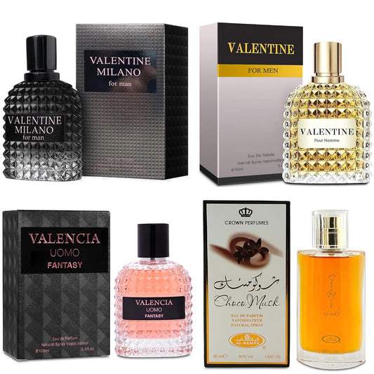 Men's Cologne Gift Set Include Valentine Milano,Valentine,Choco Musk & Valencia UOMO Fantasy - 3.4 Fl Oz Each | Vanilla Bourbon, Leather & Amber Floral Fragrance | Luxury Eau de Toilette